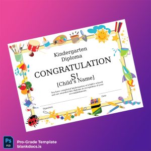 Blank USA Kindergarten School Kindergarten Diploma Template Document Preview - BlankDocs
