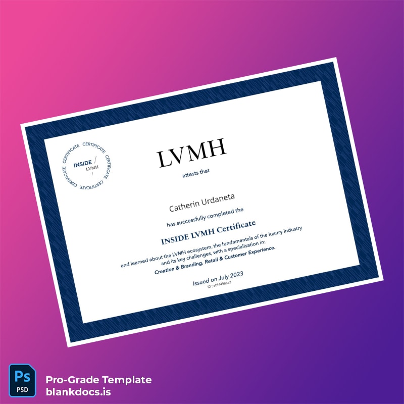 Blank USA LVMH INSIDE Certificate Document Preview - BlankDocs