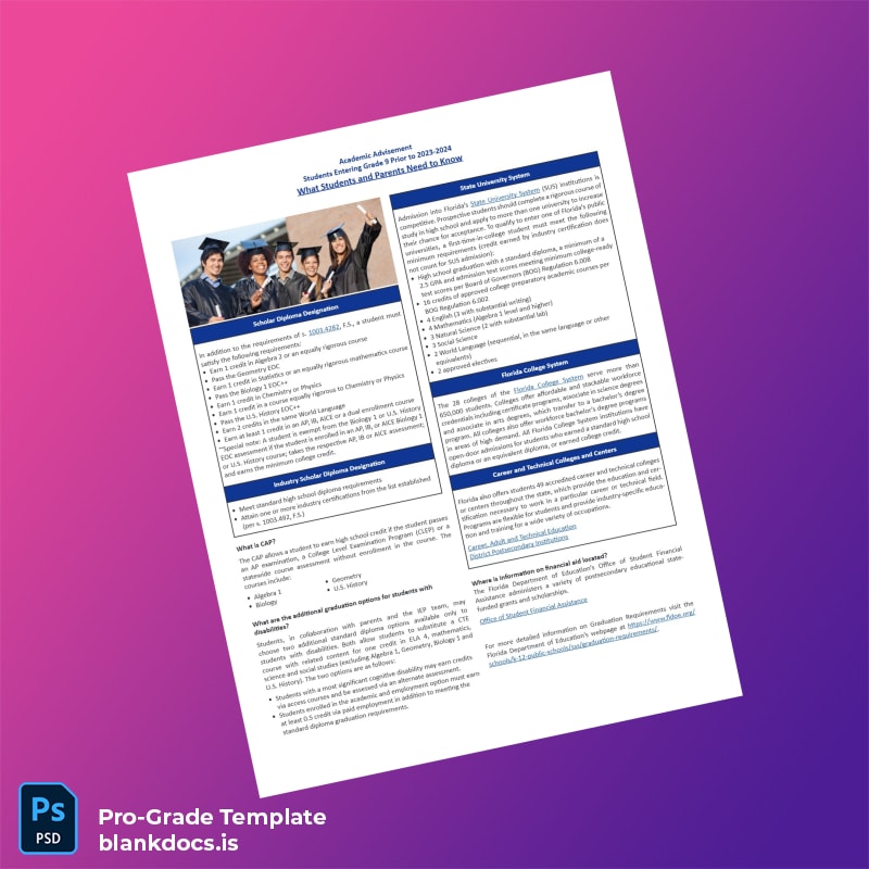 Blank USA Miami-Dade County Public Schools Standard High School Diploma Template page 2 Document Preview - BlankDocs