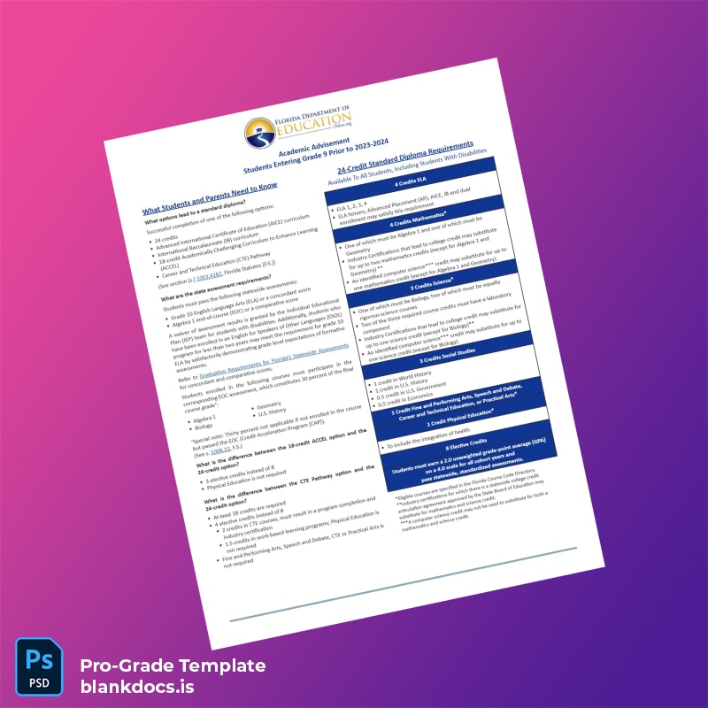 Blank USA Miami-Dade County Public Schools Standard High School Diploma Template Document Preview - BlankDocs