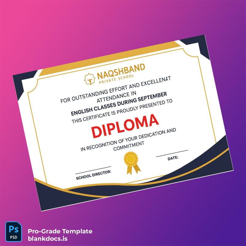 Blank USA Naqshband Private School Diploma Template Document Preview - BlankDocs