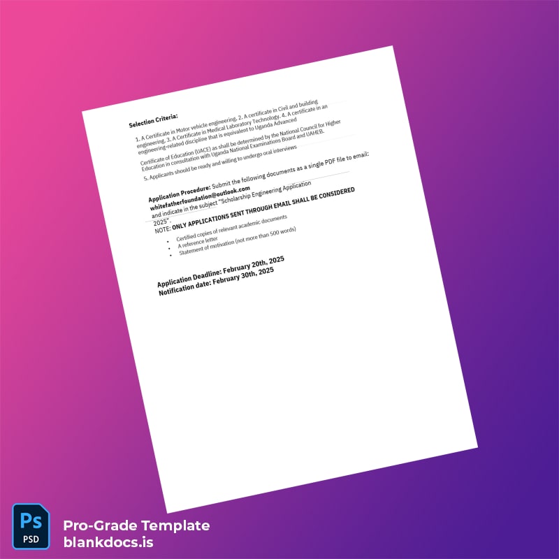 Blank Uganda White Father's Foundation Technical Diploma Template page 2 Document Preview - BlankDocs