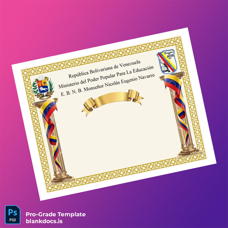 Blank Venezuela E. B. N. B. Monseñor Nicolás Eugenio Navarro Diploma Document Preview - BlankDocs