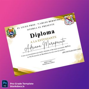 Blank Venezuela Prof. Carlos Bermúdez High School Diploma Template Document Preview - BlankDocs