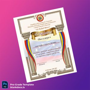 Blank Venezuela Unidad Educativa Nacional 'Ali Rafael Bravo' Diploma Document Preview - BlankDocs